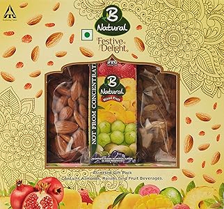 B Natural Festive Delight Gift Pack, 1.4l with Dry Fruit, 170g at Rs.180 - Amazon