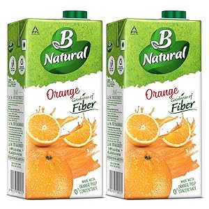 B Natural Orange Juice 1L, (Pack of 2)