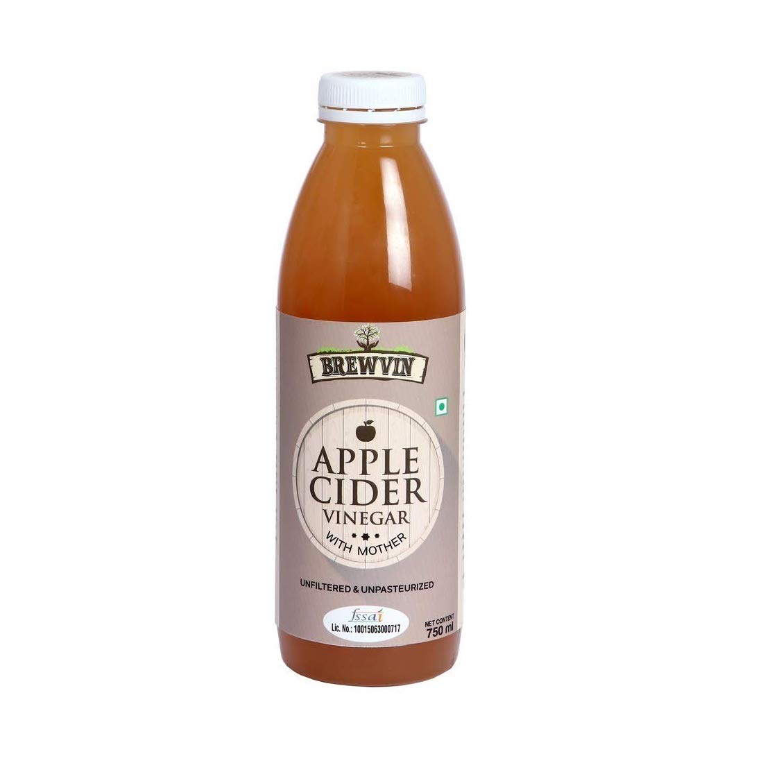 Brewvin Raw and Unfiltered Apple Cider Vinegar with Mother, 750ml