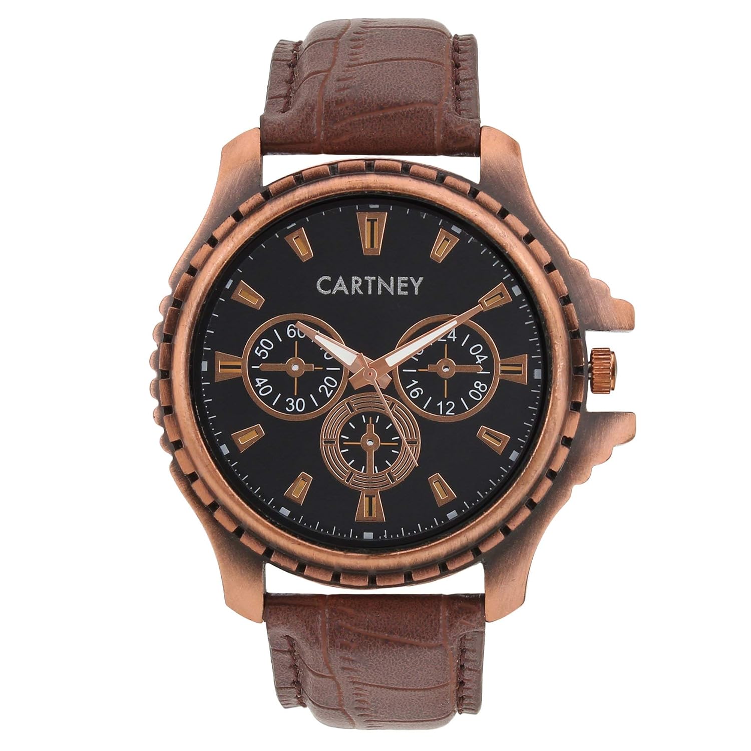 Cartney Copper Analog Black Dial Brown Leather Strap Watch for Men's - CTY-CPR-11