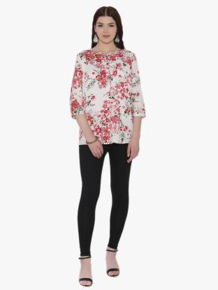 Casual 3/4 Sleeve Floral Print Women Multicolor Top