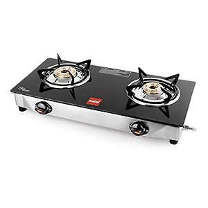 Cello Glorious Gas Stove 2 Burner Glass Top, Black, 62 x 31 x 13.5 cm