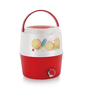 Cello Kool Star Plastic Insulated Water Jug, 15 litres, White/Red