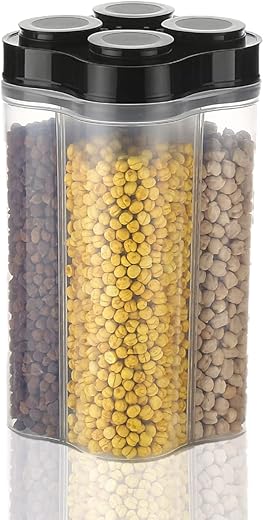 Clazkit Airtight Transparent Plastic Lock Food Storage 4 Section Container Jar for Grocery, Fridge Container Pack of 1, 2500ML