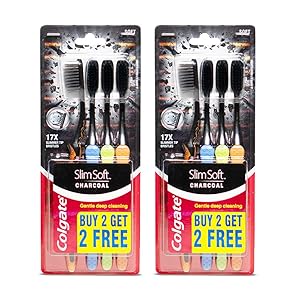 Colgate Slim Soft Charcoal Toothbrush (Buy 2 Get 2 Free) - 4 Pcs (Pack of 2)