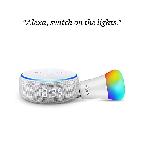 Echo Dot (with clock) bundle with Wipro 9W LED smart color bulb