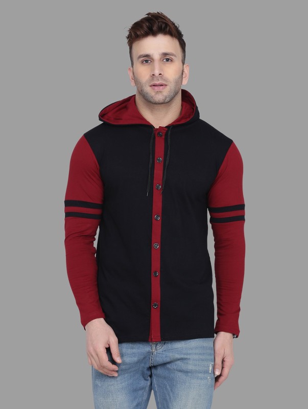 GEUM Men Slim Fit Color Block Ribbed Collar Casual Shirt