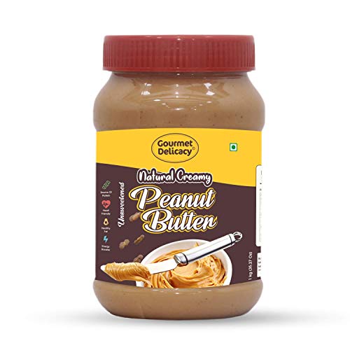 Gourmet Delicacy Natural Creamy Peanut Butter (Unsweetened, Gluten Free, Vegan), 1 kg