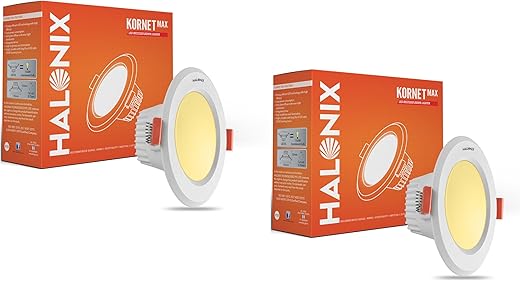 Halonix Kornet 5.5-Watt Junction Box Warm White Led Downlighter| Cut Out- 3 inch (Pack of 2, Yellow)