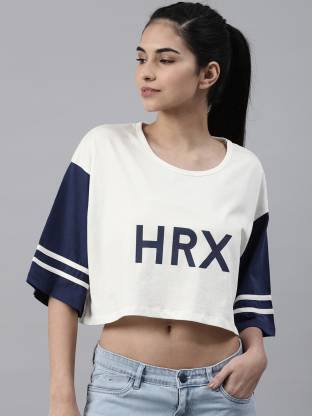 Color Block Women Round Neck White T-Shirt