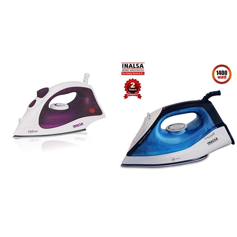 Inalsa Steam Iron Hercules(1400W, Self Clean Function, Non-Stick Sole Plate, 250ml Water Tank, Blue/Grey)