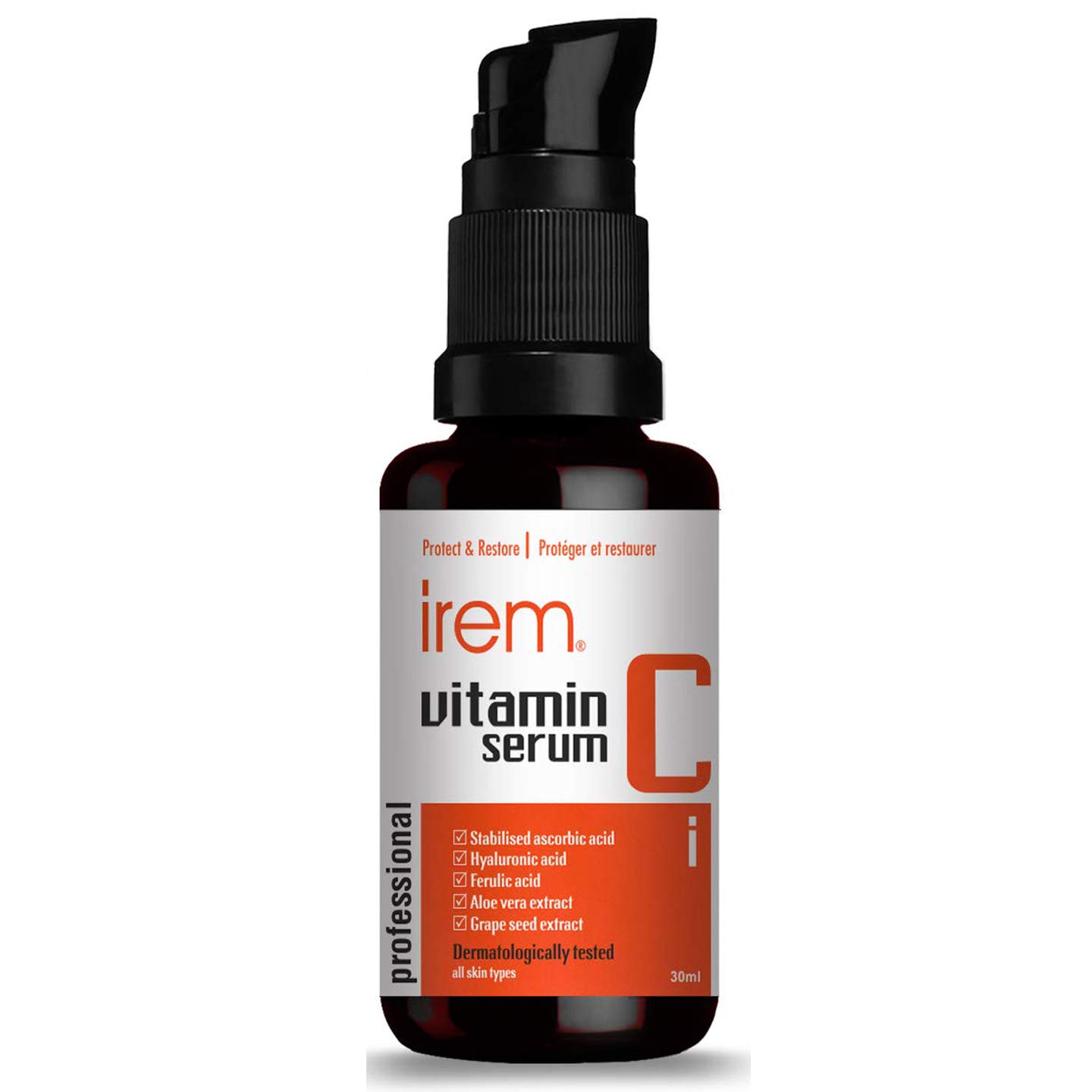 Irem Vitamin C Serum for face with Hyaluronic acid, Ferulic acid, Aloe vera and Grape seed extract, 30m