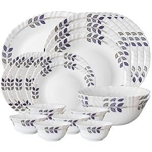 Larah By Borosil Floret Opalware Dinner Set, 21-Pieces, White