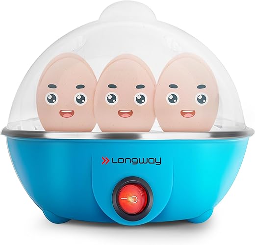 Longway Eggo 350 Watt Egg Boiler/Cooker for Steaming, Cooking &amp; Boiling (Blue, 7 Eggs)
