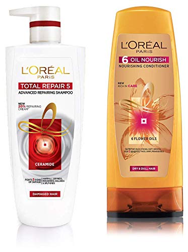 L'Oreal Paris Total Repair 5 Shampoo, 1 Litre and L'Oreal Paris 6 Oil Nourish Conditioner, 175ml (With 10% Extra)