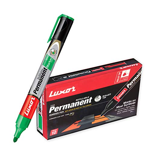 Luxor 1222 Refillable Permanent Marker - Green - Box of 10