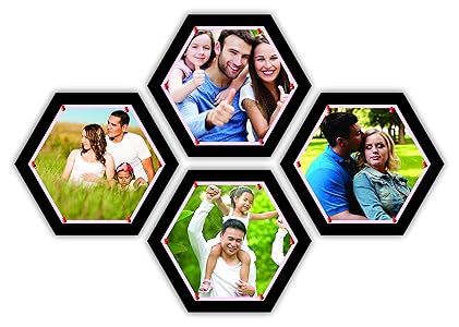 Marine Pearl 12 Inch Set of 4 Multifunctional Hexagonal Pin Up Photo Frames Wall Collage Soft Board for Home & Office (Black)