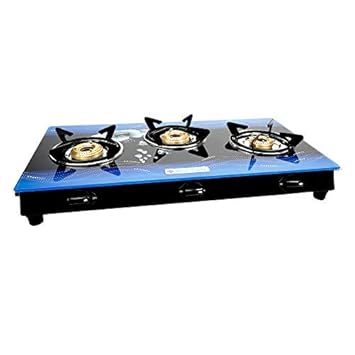 Milton Premium 3 Burner Glass Top (Blue) Gas Stove with MS Frame & Brass Burners (ISI Certified)