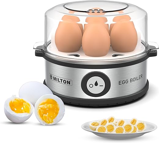 Milton Smart Instant Egg Boiler | boil upto 7 eggs | 3 boiling modes | 360 watt | Stainless Steel body &amp; Heating Plate | Automatic &amp; Quick Operation | 7 egg boiler machine