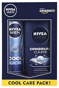 Nivea Men Cool Kick Deodorant Spray, 150ml with Original Care Shower Gel, 250ml