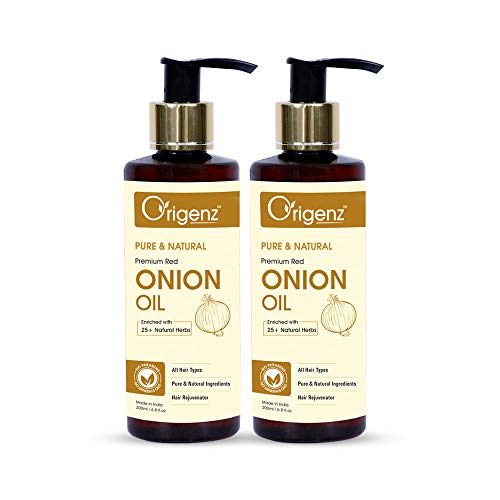 Origenz Onion Oil for Hair Growth with 25+ Natural Herbs (200 ml/6.76 fl.oz) - Red Onion Hair Oil, Argan Oil, Bhringraj Extract, Jojoba Oil, Vitamin E (Pack of