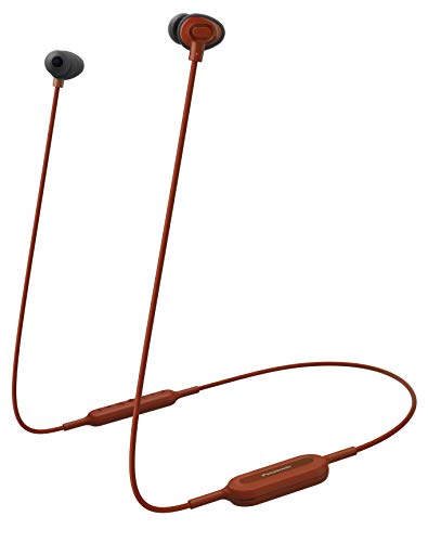 Panasonic Wireless in-Ear Headphone with Extra Bass System, Double Hold in-Ear Design, Quick Charge, Built-in Mic, Works with Google Assistant, Siri, Multi Device Connectivity (RP-NJ310BGER, Red)
