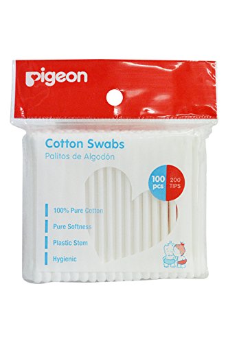 Pigeon Cotton Swabs, 200 Tips Plastic Stem 100 Pcs
