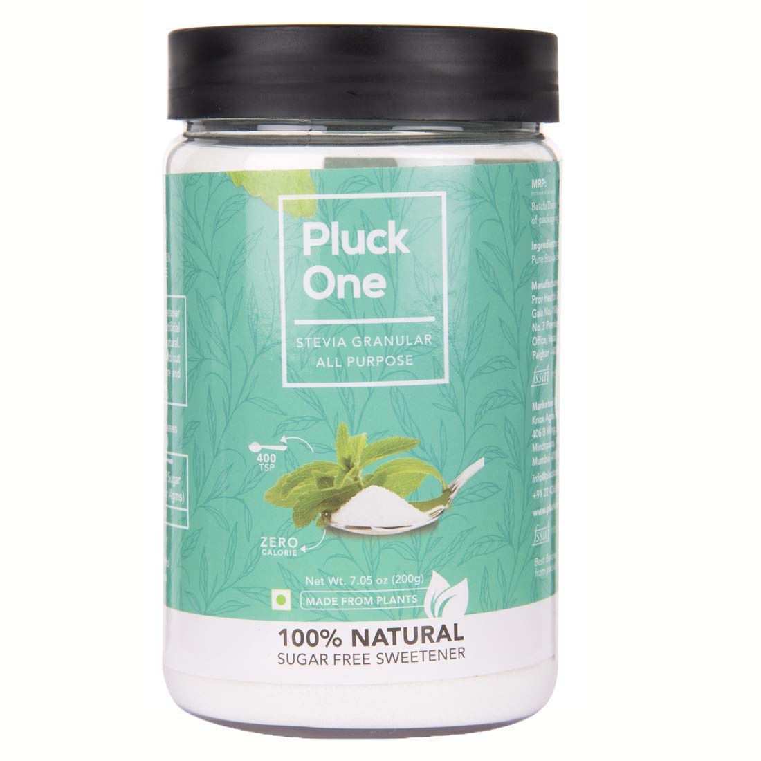 Pluck One Stevia All Purpose, 200 gms, 100% Natural Sugar Substitute, Zero Calorie, Sugar Free