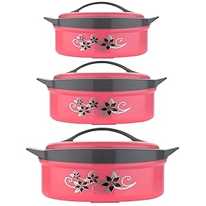Primelife Nexa Inner Steel Royal King Insulated Casserole Hot Pot for Roti/Chapati Hot Box Chapati Box/Casserole Set Combo of 1500ml, 2500ml and 3500ml - Multicolor (Royal King - Combo Set of 3)