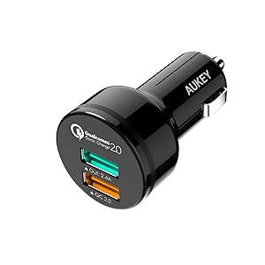 [Qualcomm Certified] Aukey Quick Charge 2.0 30W 2 Ports USB Car Charger Adapter Black Rs.1349 - Amazon