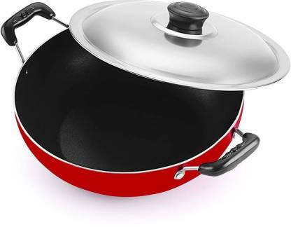 RUNNING ROSE Kadhai 24 cm with Lid  (Aluminium, Non-stick)