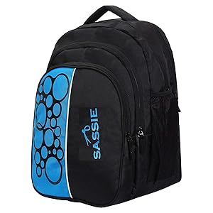 Sassie 41L Black Blue School Bag & Travel Backpack with 4 compartments