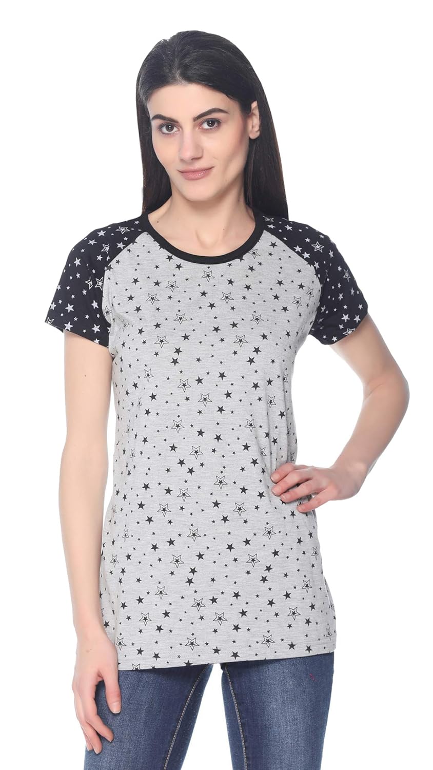 SHAUN Women's Printed Cotton T-Shirt (Pack of 1)