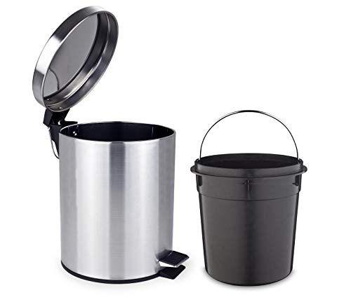 Signoraware Modern Steel Pedal Dustbin for Home and Office with Soft Close Feature, Round (Matte), 7Ltr, Silver