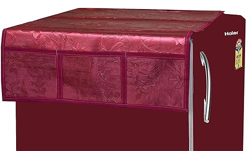 Teyja Collections Decorative Designer Printed Polyester Fridge Top Cover/Refrigerator Cover with 6 Pockets