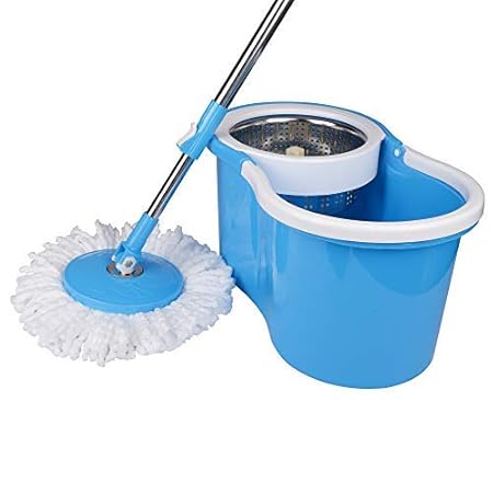 TREQA King S310 Stainless Steel Spin mop Easy Clean Bucket Mop for Floor Cleaning with 2 Microfiber Mop Heads Refills - Mop Handle