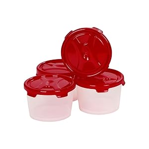 Wham Cuisine Round Handy Pots Plastic Lunch Box Containers, 300ml, Set of 4, Red Rs.134 - Amazon