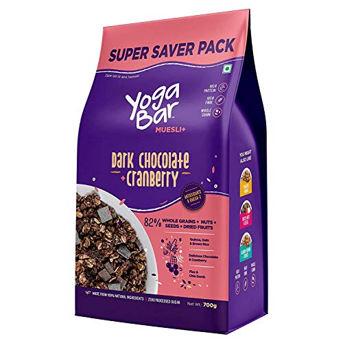 Yogabar Wholegrain Breakfast Muesli - Dark Chocolate and Cranberry, 700g (Super Saver Pack)