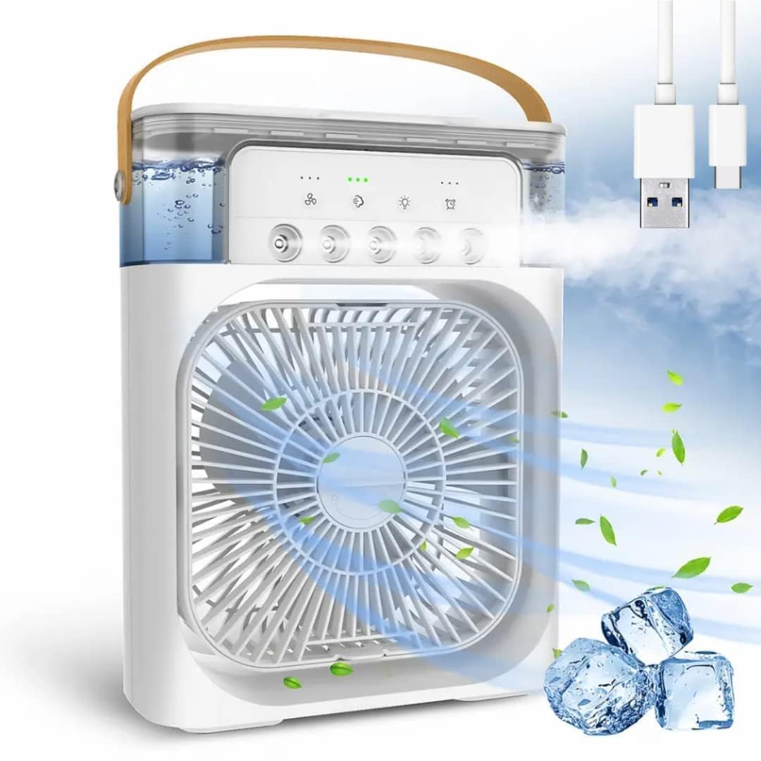 Portable Air Conditioners - Small AC Quiet Personal Air Cooler, USB Powered Mini Desktop Cooling Misting Fan, 1 | 2 | 3 Timer with 3 Speeds for Office, Home, Room, Desk and Car (White)