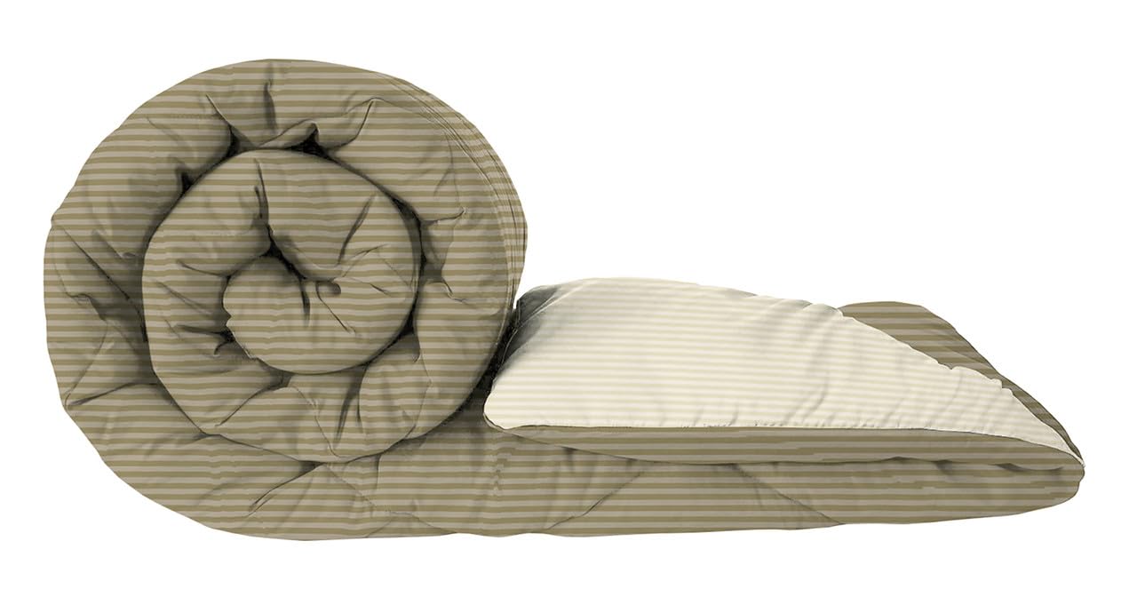 BSB HOME 220 GSM Microfiber Solid Satin Striped Comforter |Quit | Blanket Reversible Double Tone for Double Bed | Washable | Hypoallergenic Skin Friendly (90 x 100 Inch, Mouse &amp; Beige)