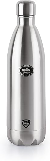 Cello Swift Thermosteel Water Bottle 1000ml, Silver | 24 Hours Hot &amp; Cold | Rust &amp; Leak Proof | Ideal for Office, Gym, Home, Kitchen, Hiking, Trekking, Travel Bottle