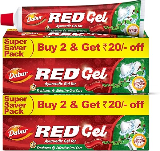 Dabur Red Gel Ayurvedic Toothpaste - 600g (150g x 4) | Reduction in Bad Breath, Plaque &amp; Gingivitis | Freshness with Protection | For Healthy Gums &amp; Effective Dental Care