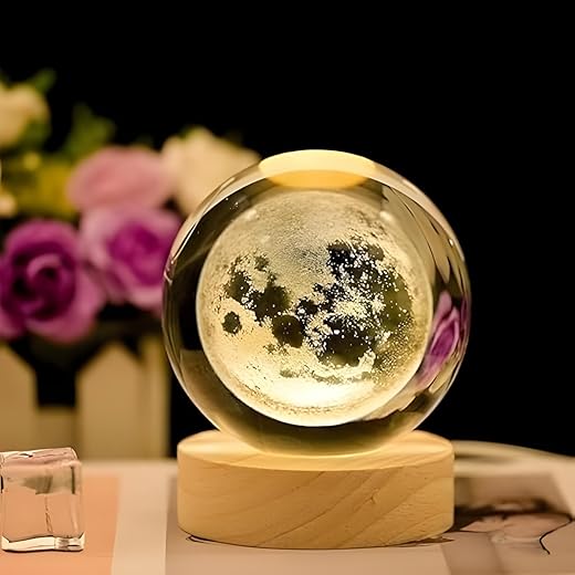 Desidiya Moon Crystal Ball Night Light,2.4 Inch Glass Ball Night LED Lamp with Woodern Base,Decorations Gifts for Men,Women,Kids,Boys,Girls | Gifts for Woman | Valentine Gifts