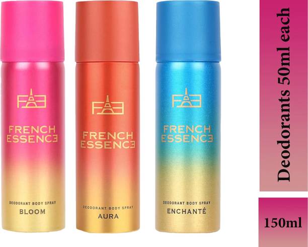 FRENCH ESSENCE Combi Pack of Bloom,Aura and Enchante (50ml Each) Deodorant Spray - For Women  (150 ml, Pack of 3)