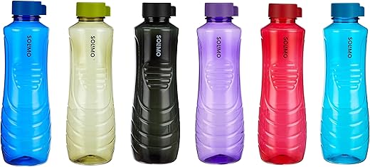 Amazon Brand - Solimo 1 Lt Water Bottle | Multicolor | Set Of 6 (Peacock) - Polyethylene Terephthalate