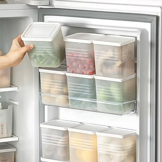 Satpurush Fridge Storage Boxes (Pack of 6) Freezer &amp; Refrigerator Organizer Containers Kitchen Storage Container Set Kitchen Accessories Items for Home 1200 ml Food Storage Box, Plastic, White