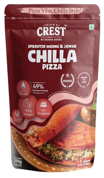 Sevens Crest Sprouted Moong &amp; Jowar Chilla Pizza Mix | 200g | High in Protein, No Maida, Gluten Free Ingredients | Pack of 1