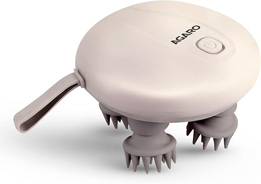 AGARO Regency Scalp Massager, Rechargeable Electric Head Kneading Massager, 3 Speed Modes, Handheld Portable Head Scratcher Massager for Hair Growth, Deep Clean &amp; Stress Relax, White
