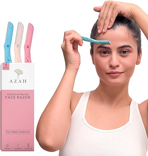 Azah Feather Touch Face &amp; Eyebrow Razor for Women | Scratch Free Facial Hair Removal | For Soft Hair | Shape Eyebrows, Upper Lips, Chin, Side Locks, Forehead | Pack of 3 Multicolor
