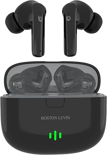 BOSTON LEVIN Levin Stormbuds TWS Quad Mic Ai Enc in Ear Earbuds with Bt 5.3, Dual-Ear Calling,Type-C Charging,Ipx5,13Mm Drivers,Playtime Upto 32H,50Ms Low Latancy,Fully Touch Control in Ear Earbuds